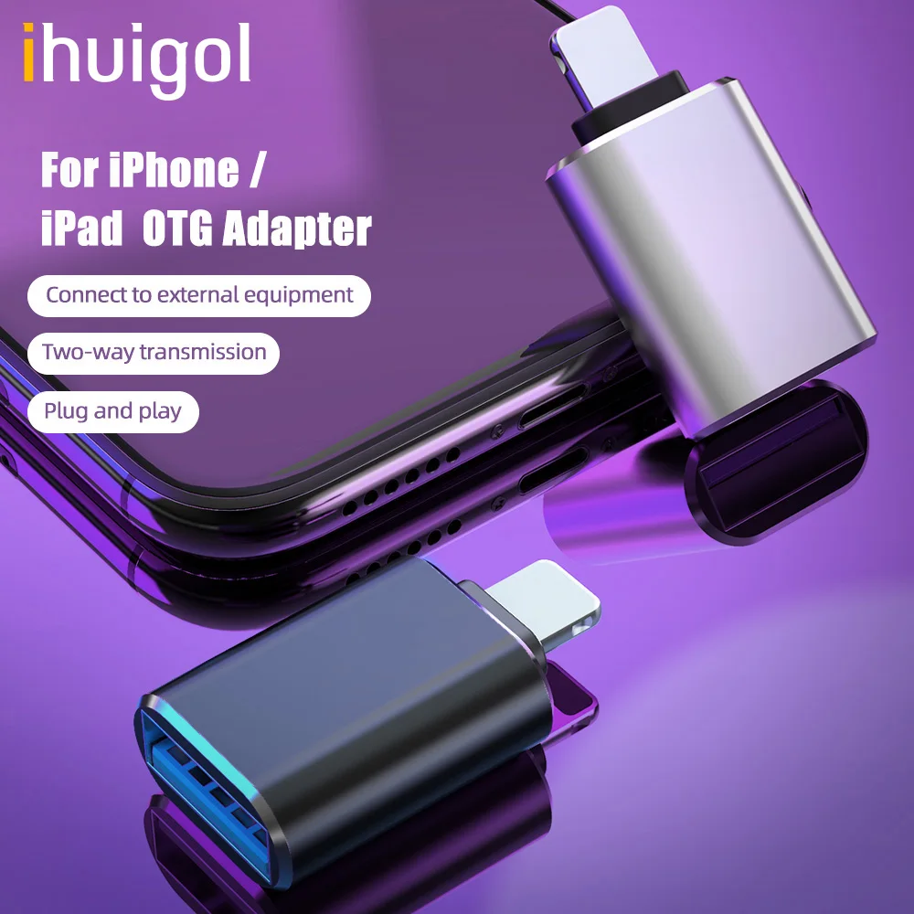 Ihuigol OTG USB адаптер для iPhone 13 12 11 iPad освещение зарядный кабель конвертер U диск Мышь