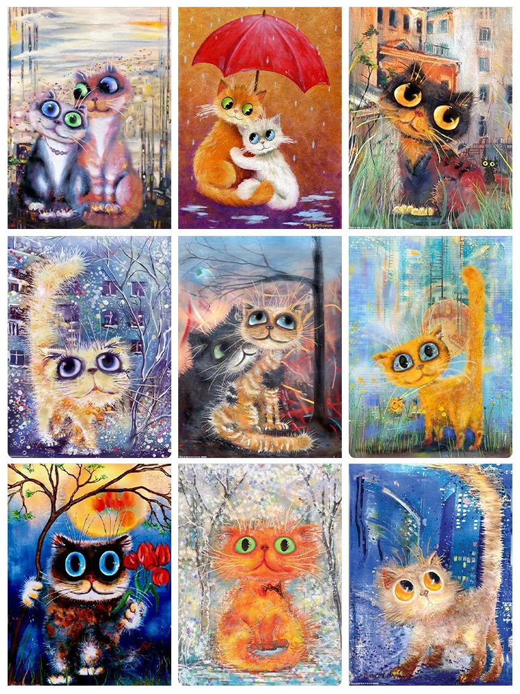 

5D Diamond Painting Painted Cat Full Square & Round Mosaic Animal Diamond Embroidery Kit DIY Rhinestone Home Decor Art Gifts