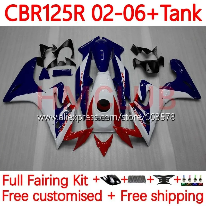 

Kit For HONDA CBR-125R CBR 125 125R 125CC CBR125R 2002 2003 2004 2005 2006 CBR125RR 02 03 04 05 06 Fairing 123No.9 white blue