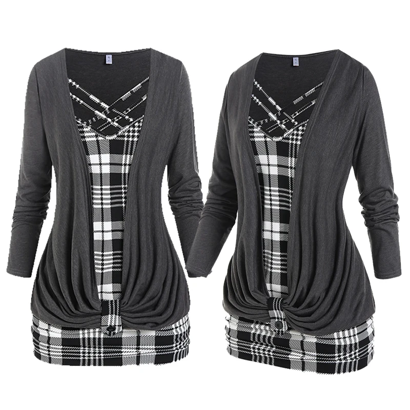 

Женская блузка с длинным рукавом, в клетку