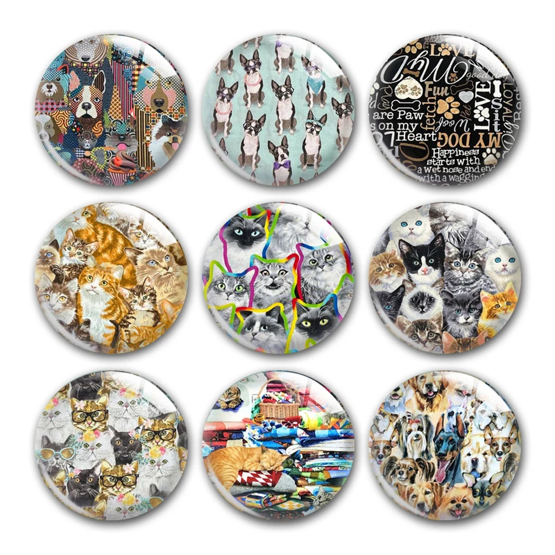 

Cat Dog Paw Print Bone Round Photo Glass Cabochon Demo Flat Back For DIY Jewelry Making Finding Supplies Snap Button Accessories