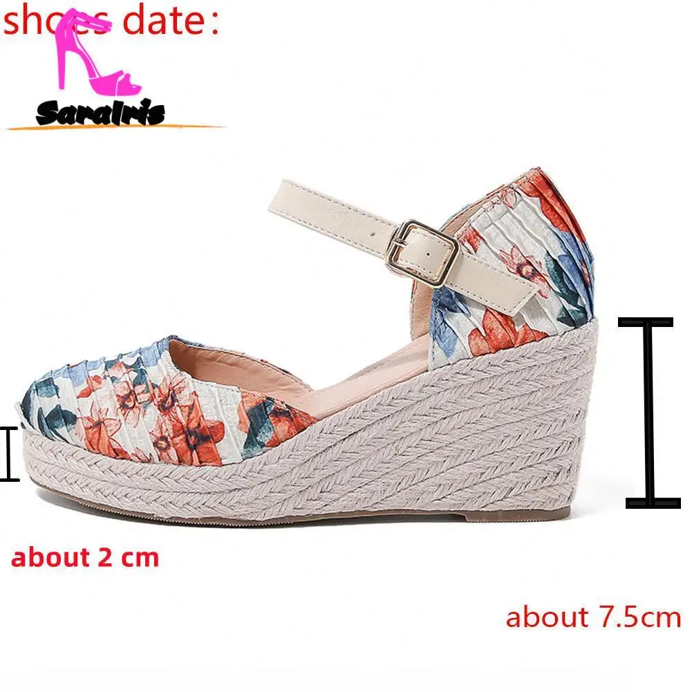 Spring Summer 2023 Roma Style Wedge High Heels Sandals Vintage Rope Calico Slip-on Sandals Casual Comfort Walking Lady Shoes