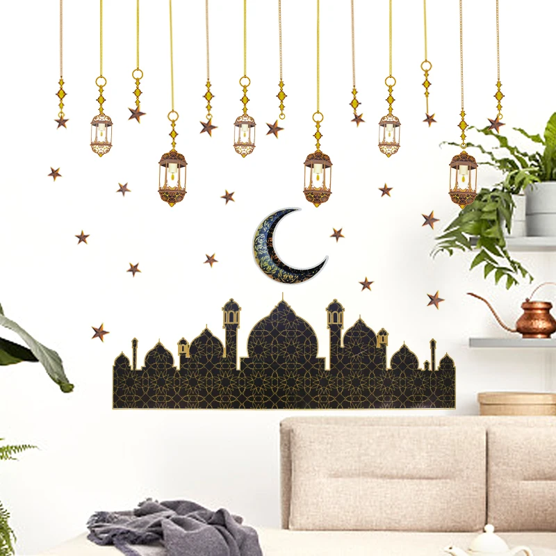 

Наклейки на стену Eid Mubarak, фонарь, Рамадан, Луна, наклейки на стену, украшение для дома, настенное искусство, фрески, мусульманский фестиваль вечерние НКА, ИД, подарок