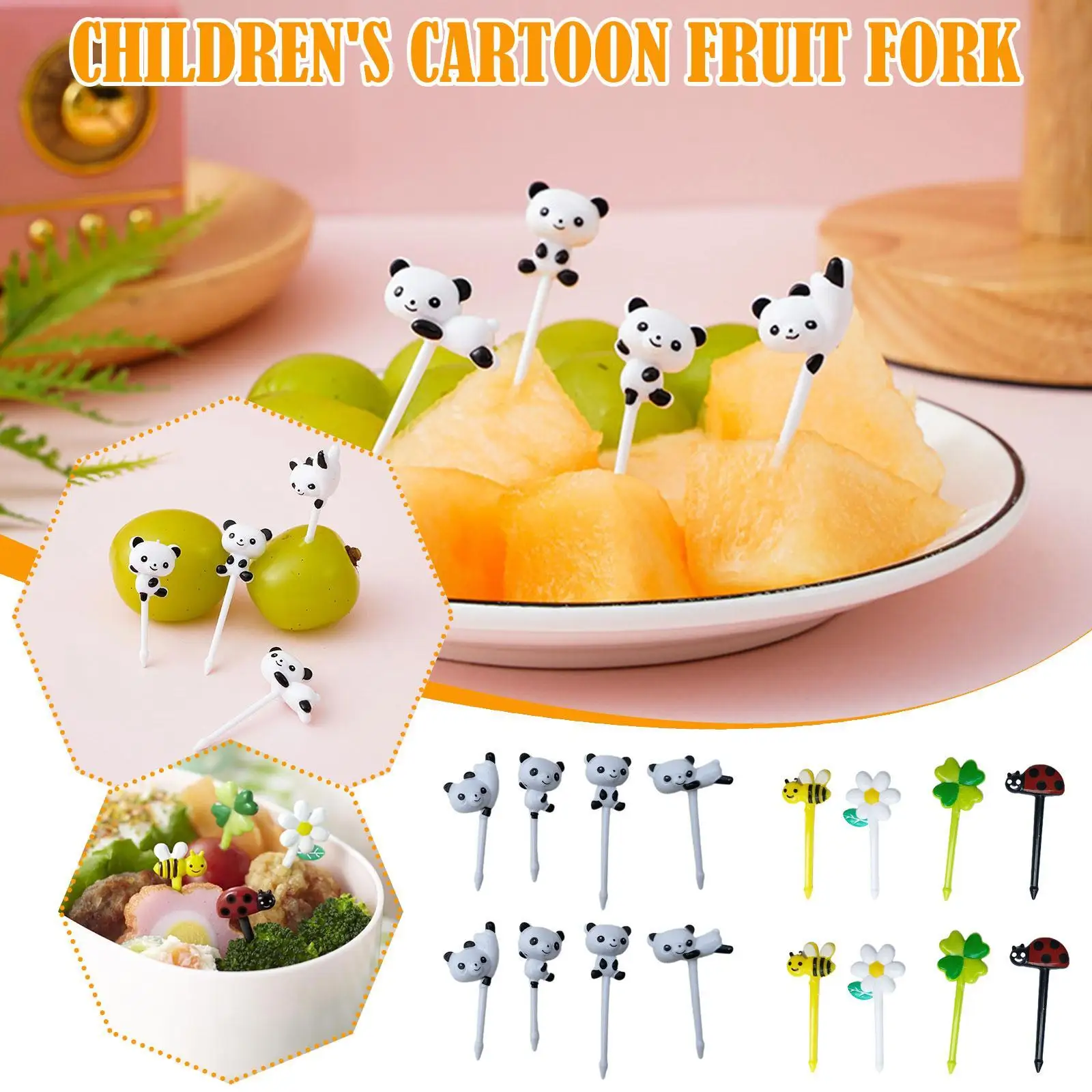 

8pcs Bento Vegetable Crockery Cute Mini Toddler Children Fruit Forks Toothpicks Kids Food Picks Cartoon Animal Farm Panda Bee