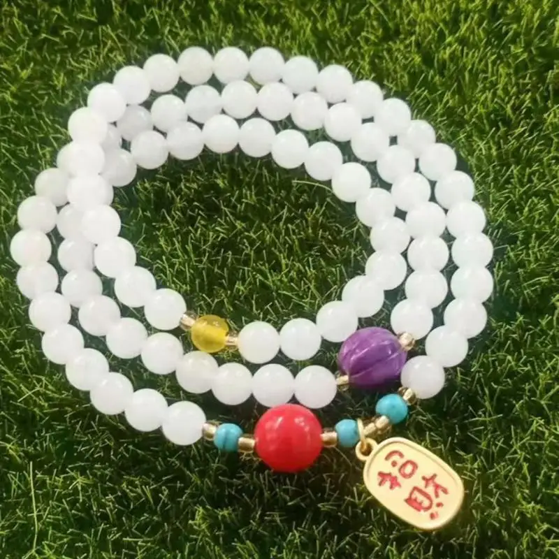 

108 Bead Mala White Jade Bracelet Women Fine Jewelry Accessories Real Chinese Hetian Jades Bangle Jadeite Bracelets Ladies Gifts