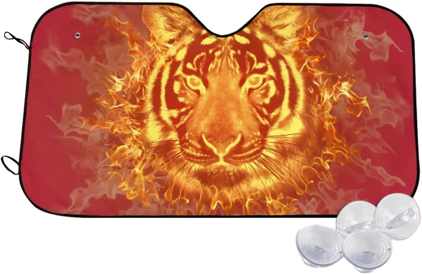 

Солнцезащитный козырек с узором тигра и цветущего пламени для переднего окна, козырек от солнца для большинства моделей седанов, кроссоверов, обеспечивающих максимальное УФ-излучение, сохраняет ваш автомобиль прохладным