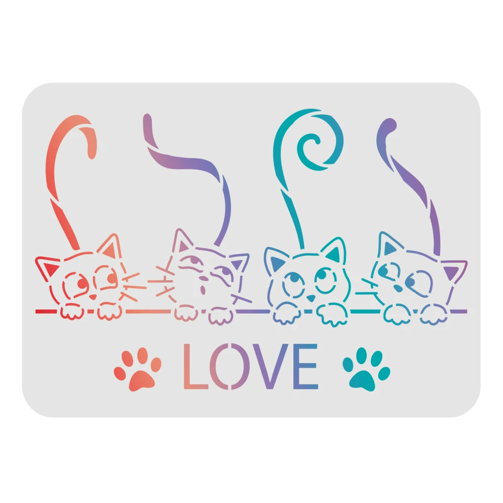 

Love Cat Pattern Stencil Reusable Cats Paw Drawing Stencils Template Pet Cat Moulds for Painting on Wood Floor Wall and Fabric