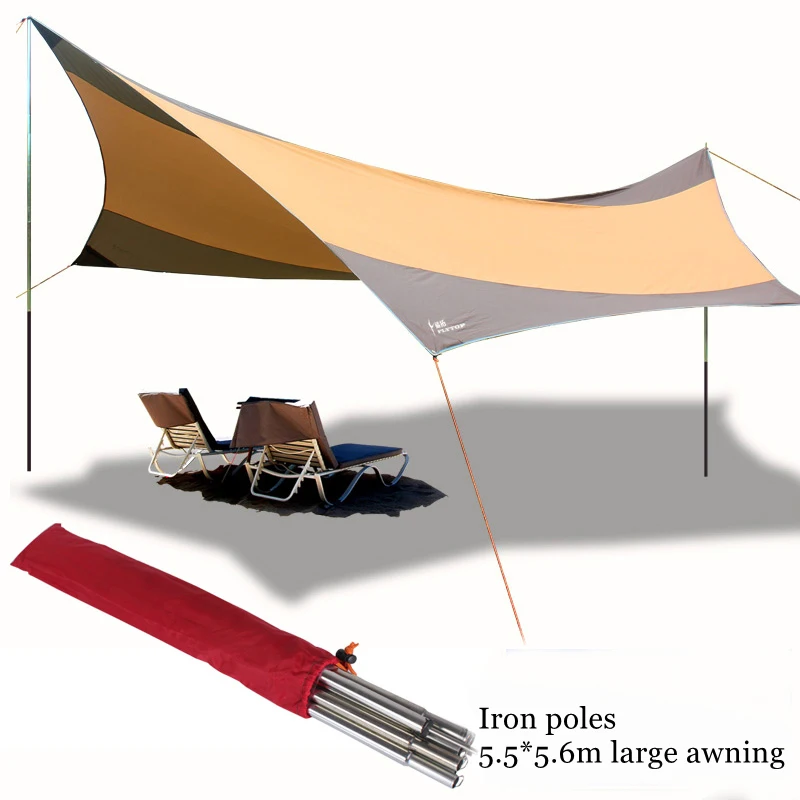 

Flytop 550cm*560cm Iron Poles UV Sun Shade Shelter Beach Tent Camping Travel Awning Tarp with Silver Coated Oxford Fabric