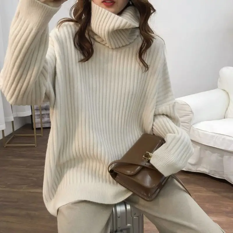 

Winter Sweater Women Knitted Turtleneck Jumper Long Sleeve Pullover Korean Fashion Loose Casual Versatile Knitwear Sweater Z40