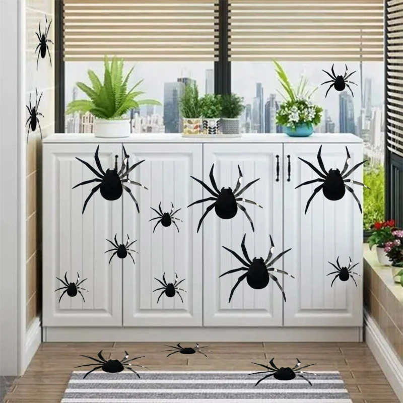 Horror 3D PET Spider Wall Stickers 70pcs/set Different Sizes Art Wallpaper for Halloween Party Home Door Window Decoration |