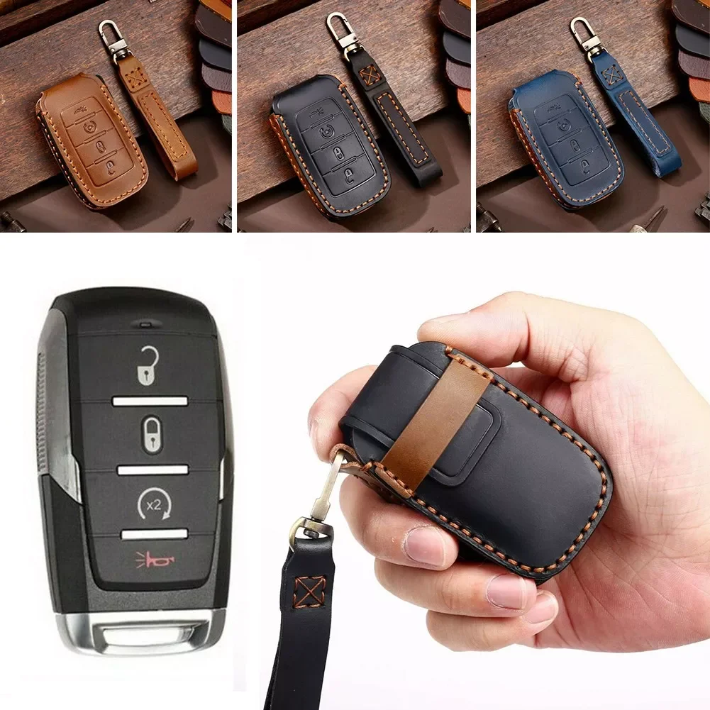 

Buttons Leather Smart Car Key Fob Cover Case Holder For 2019 2020 2021 1500 With Good Abrasion Resistance