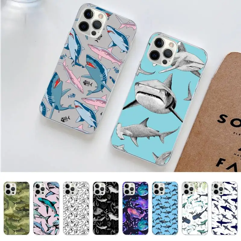 

Cute Shark Pattern Phone Case for iPhone 11 12 13 mini pro XS MAX 8 7 6 6S Plus X 5S SE 2020 XR case