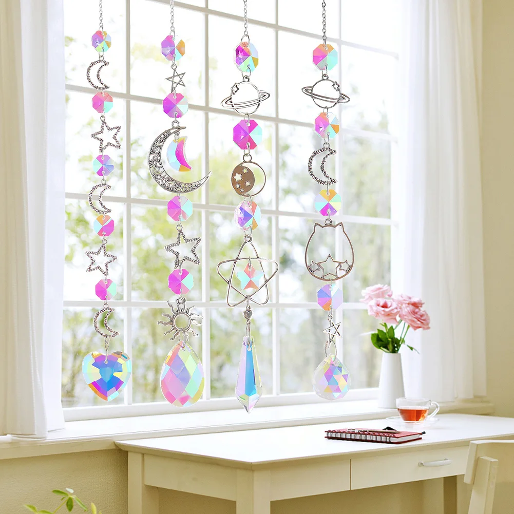 

Crystal Wind Chimes Colorful Planet Star Moon Metal Hanging Prisms Light Catcher Ornament Window Curtain Jewelry Pendant Gifts