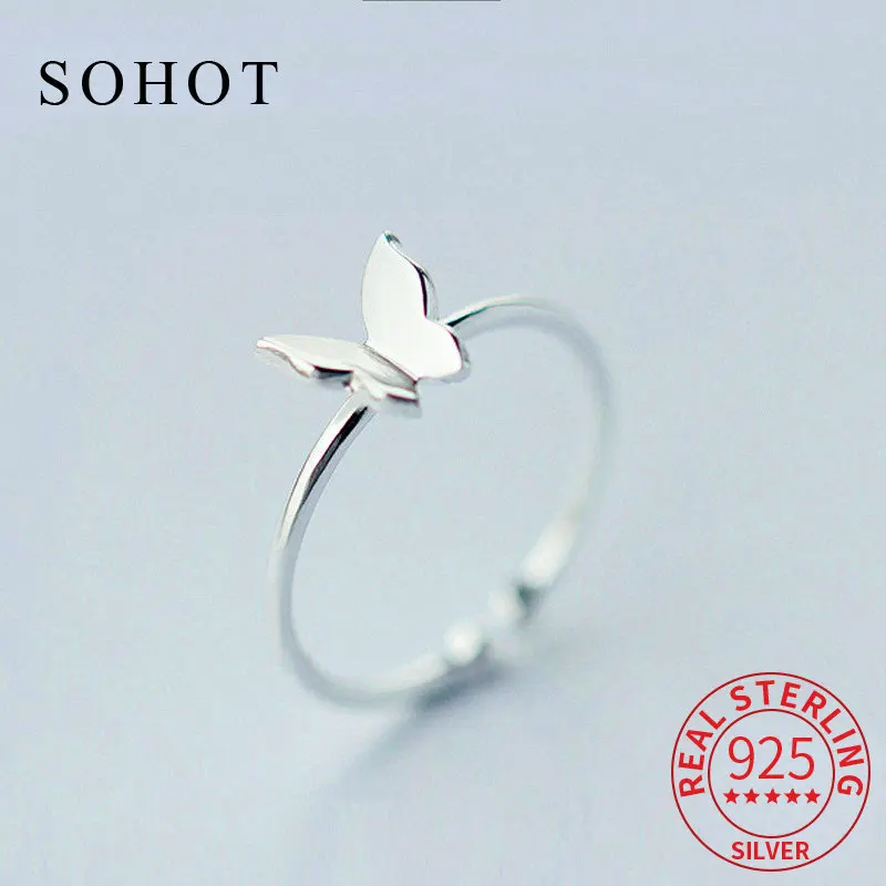 

Fashion 925 Sterling Silver butterfly Adjustable Ring For Fashion Women Party Cute Fine Jewelry MInimalist Accessories Gift