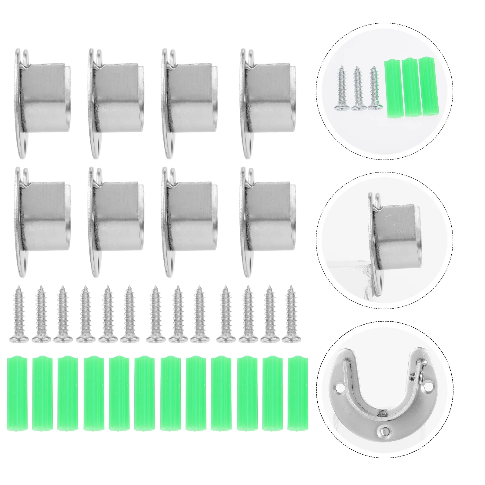 

1 Set 8Pcs Stainless Steel Flange Rod Holders Closet Pole Sockets (Silver)