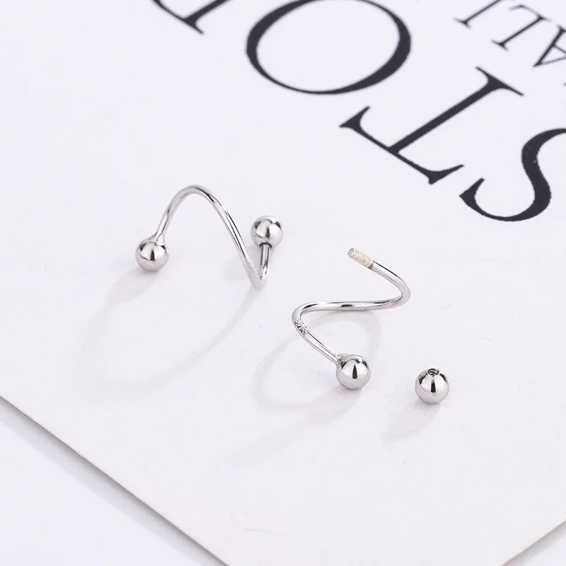 

S925 Sterling Silver Screw Ear Studs Female Twist Buckle Double End Anti drop Circular Bead Earbone Studs Male Earrings