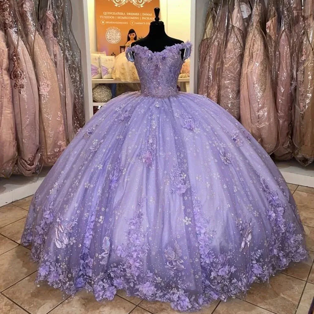 

Princess Sweetheart Quinceanera Dresses 2023 Lilac 15 Birthday Party Gown Pageant Tulle Lace Crystal beading Sweet 16 Dress