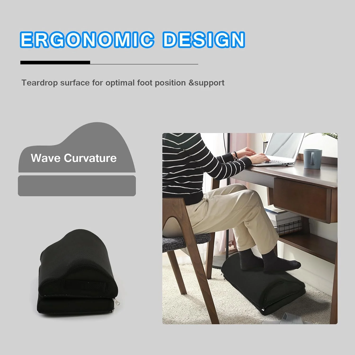 Foot Rest for Under Desk at Work Memory Foam Ergonomic Stool with Adjustable Height Footrest Back & Hip Pa