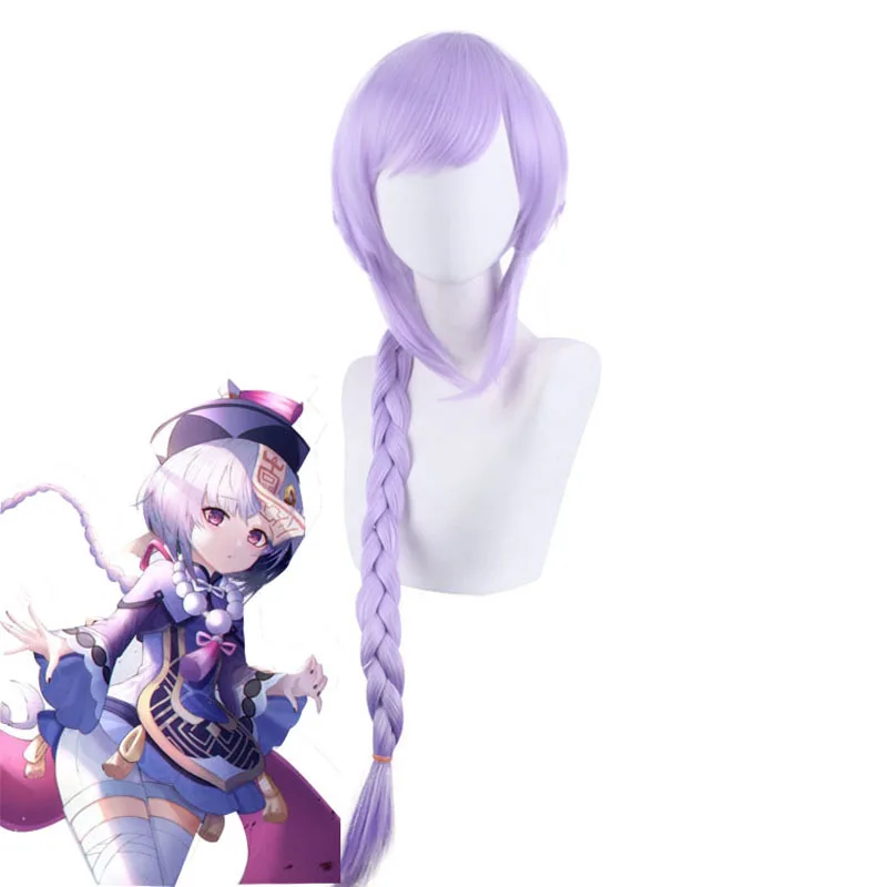 Купи Anime Genshin Impact Cosplay Qiqi Women Long Light Purple Synthetic Wigs Cosplay Anime Cosplay Heat Resistant Wig за 788 рублей в магазине AliExpress