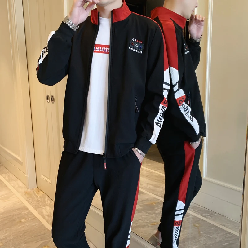 

Casual Men's Tracksuit Spring Autumn Sportswear Men 2 Piece Sets +Sweatpants Brand Zipper Male Solid Sweatshirt Suit Size M-4XL