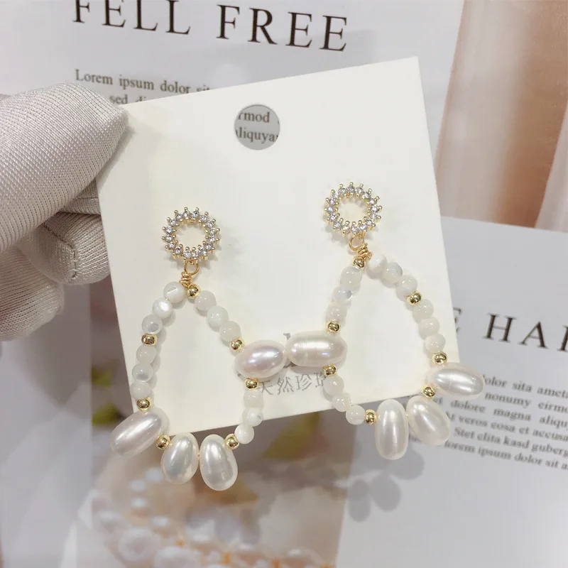 

Natural Freshwater Pearl Earrings for Women 14K Gold Plated White Elegant Stud Earrings Banquet Jewelry Delicate Gift Craft