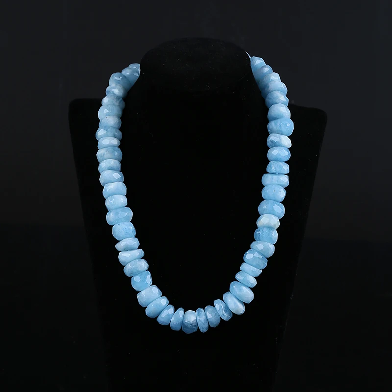 Fashion Jewelry Natural Stone Blue Aquamarine Necklace Beads 42cm 125g
