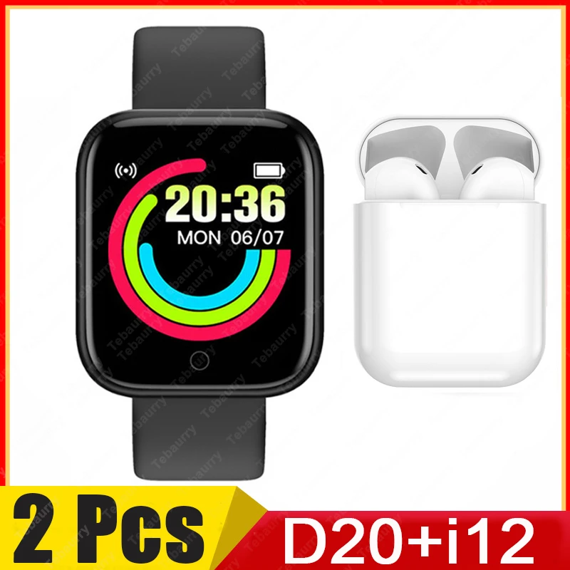 

Смарт-часы Y68 i12 TWS для мужчин и женщин, цифровые спортивные, с Bluetooth, с шагомером, для Android и Ios, 2 шт.