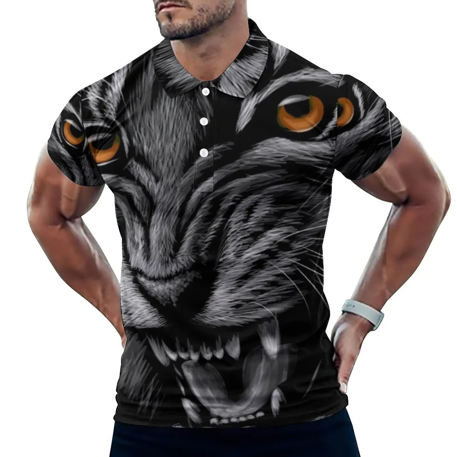 

Рубашка-поло мужская с принтом тигра, Повседневная рубашка с Африканским животным принтом, Повседневная футболка с отложным воротником, Од...