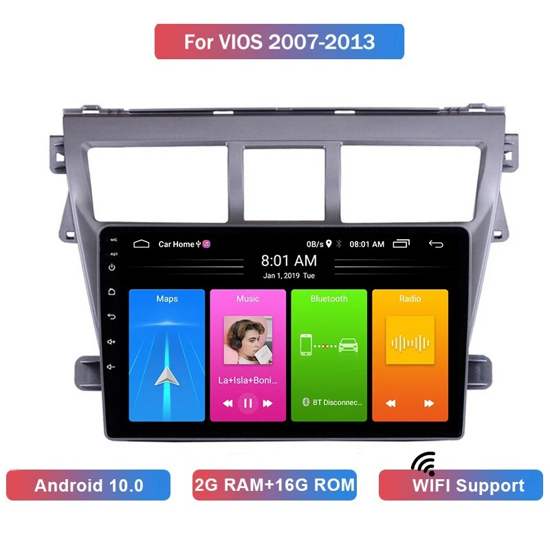 

9 Inch Android 10 HD Car MP5 Player Stereo Radio 2+16GB Wifi Bluetooth GPS Navigation For Toyota Vios 2007-2013