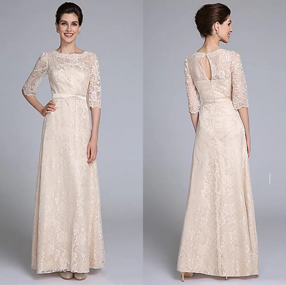 

Champagne Half Sleeve Mother of the Bride Dress Mermaid Lace Elegant Long Banquet A-Line Floor-Length Wedding Prom Evening Dress