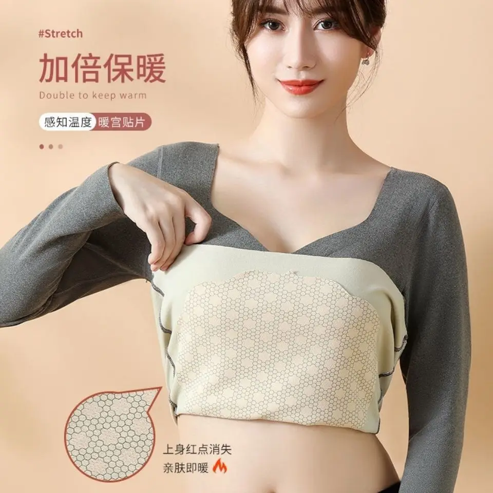 

Seamless Thermal Underwear Women's Double-layer Fleece Thermal Vest Women's Long-sleeved Inner Wear Autumn and Winter