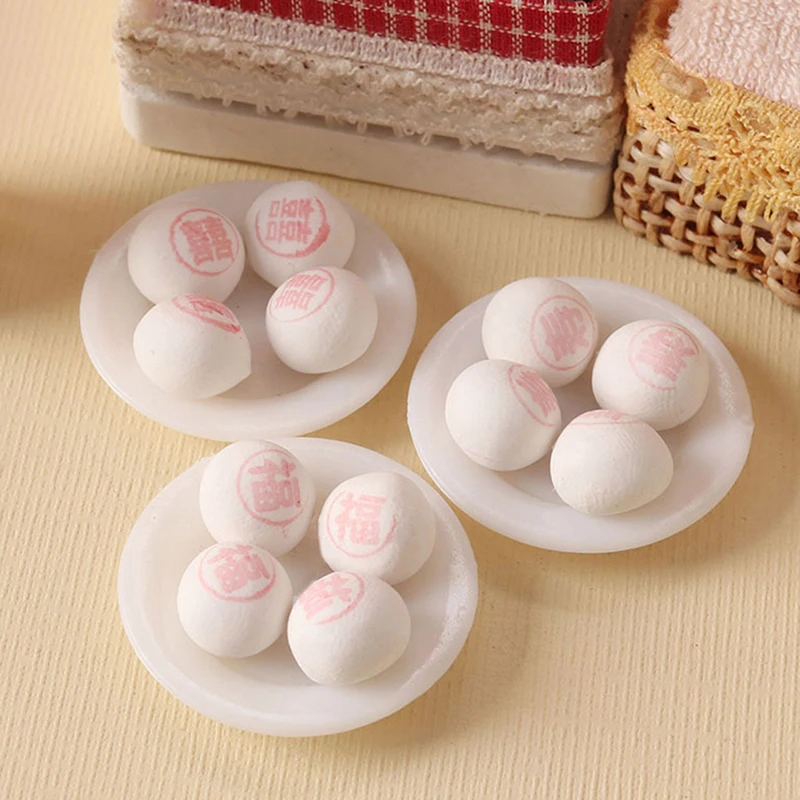 

1Set 1:12 Dollhouse Miniature Steamed Stuffed Bun with Plate Kitchen Food Chinese Dim Sum Model Decor Toy Doll House Accessories