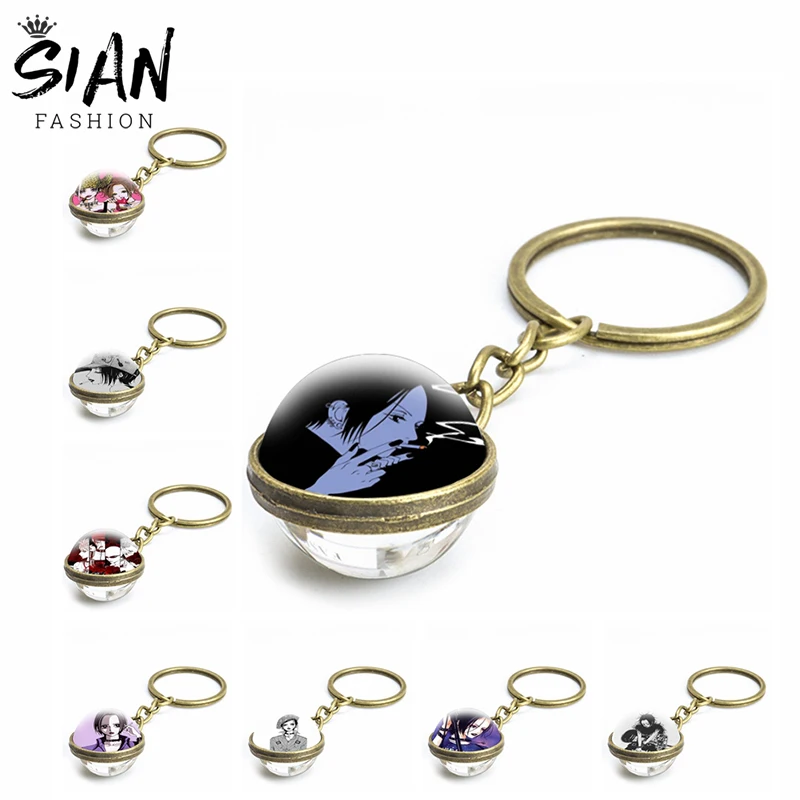 

New Osaki Nana Anime Keychains Pendant Holder Double Sided Glass Ball Cartoon Figures Key Chains Keyrings Creative Otaku Jewelry