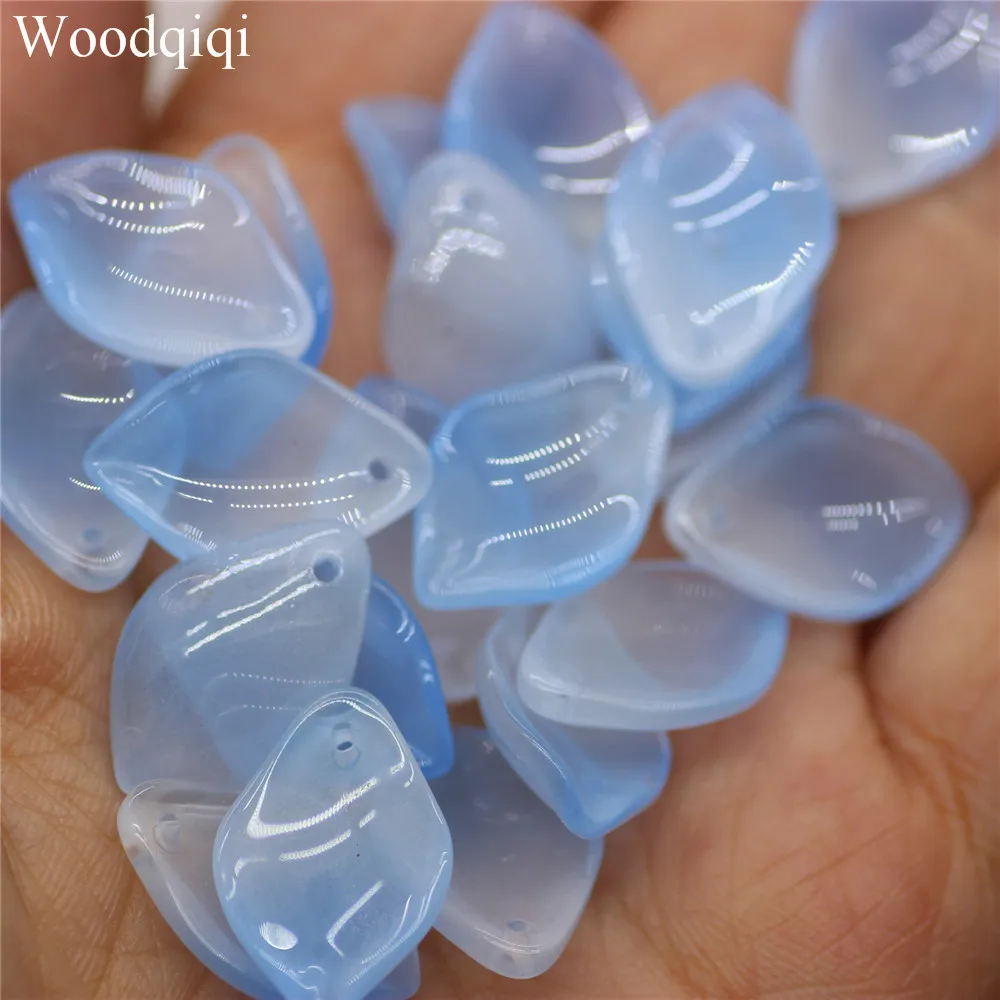 20pcs 13x18mm Glass Lampwork Petals Leaf Vertical Hole Epiphyllum Diy Ancient Style Hairpin Headwear Material