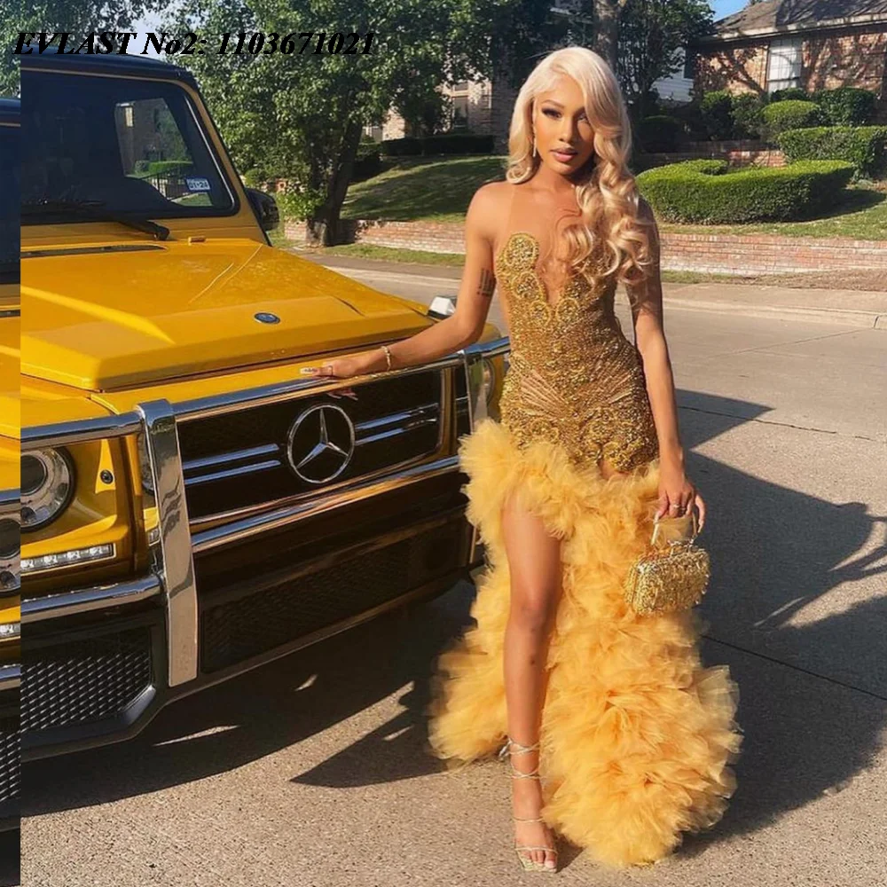 EVLAST индивидуальное платье русалки с золотыми оборками для выпускного вечера