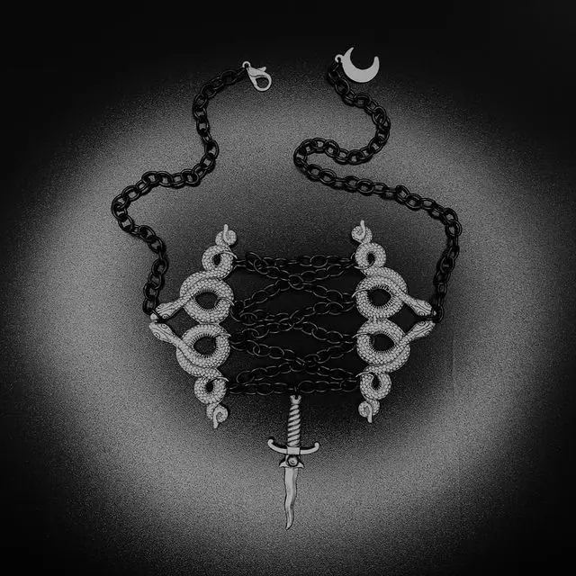 

Handmade Serpent with Dagger Necklace,gothic Necklace, Snake Jewelry,dark Jewelry Gift,for gothic girl