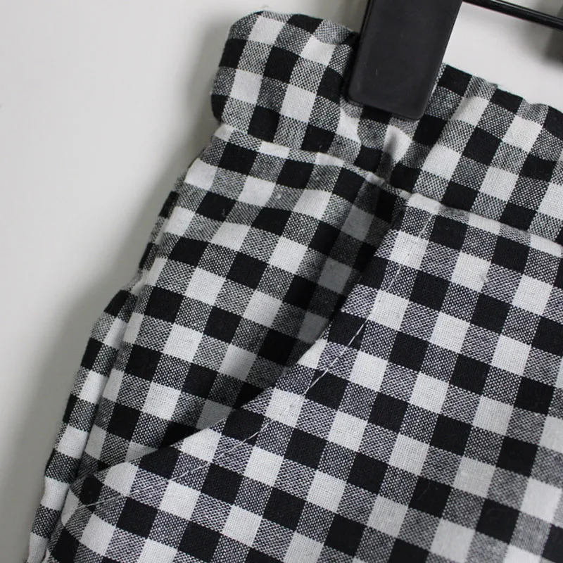 High waist stretch beach pants plaid pants summer casual sports shorts women's elastic waist hot pants fat mm beach pajamas