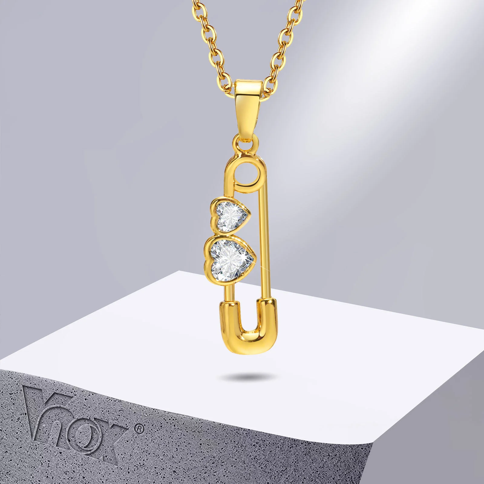 

Vnox Women Pin Necklaces, Bling Heart AAA CZ Stone Pendant with Adjustable O Chain, Elegant Dainty Stainless Steel Neck Collar