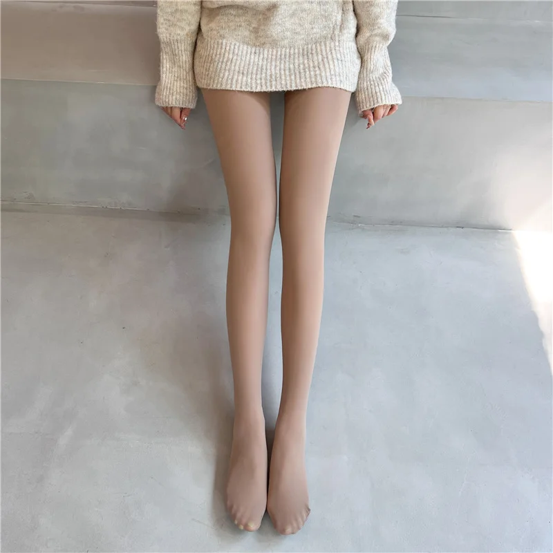 Winter Tights Women Warm Leggings Elastic Slim Fit Stockings Solid Color Thermal Pantyhose Fake Fleece Pants Plush Socks