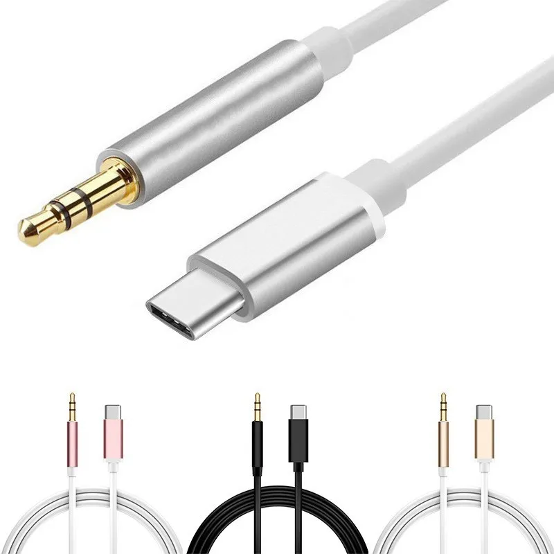 50pcs/lot Aux Audio Cable Type C to 3.5mm Jack Adapter Cable Speakers Type-C to 3.5 Adapter Wire Line for All USB C Smart Phones