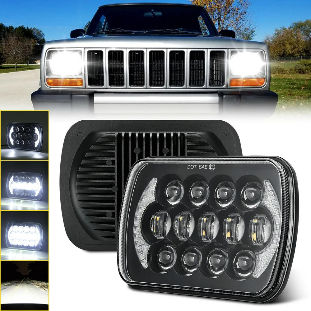 Faro de proyector LED para Jeep Cherokee XJ, conjunto de luces DRL, Halo, 5x7, 7x6