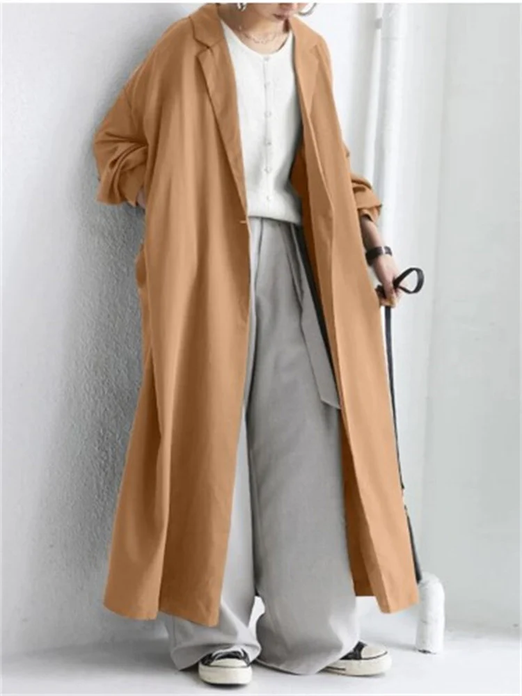 

High-end Fashion Temperament Commuting A Type Solid Color Long Thin Windbreaker Women 2022 Autumn Winter New