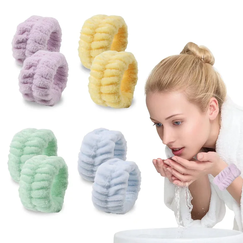 

1Set Soft Coral Velvet Women Hair Band Adjustable Elastic Makeup Wash Face Headband Fashion Wrist Strap