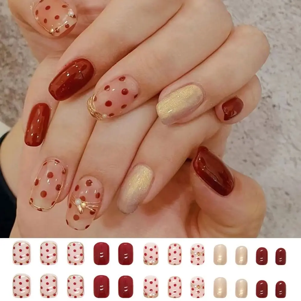 

24pcs Nail Tips Red Press on Nails Full Cover Long Almond French Fake Nails