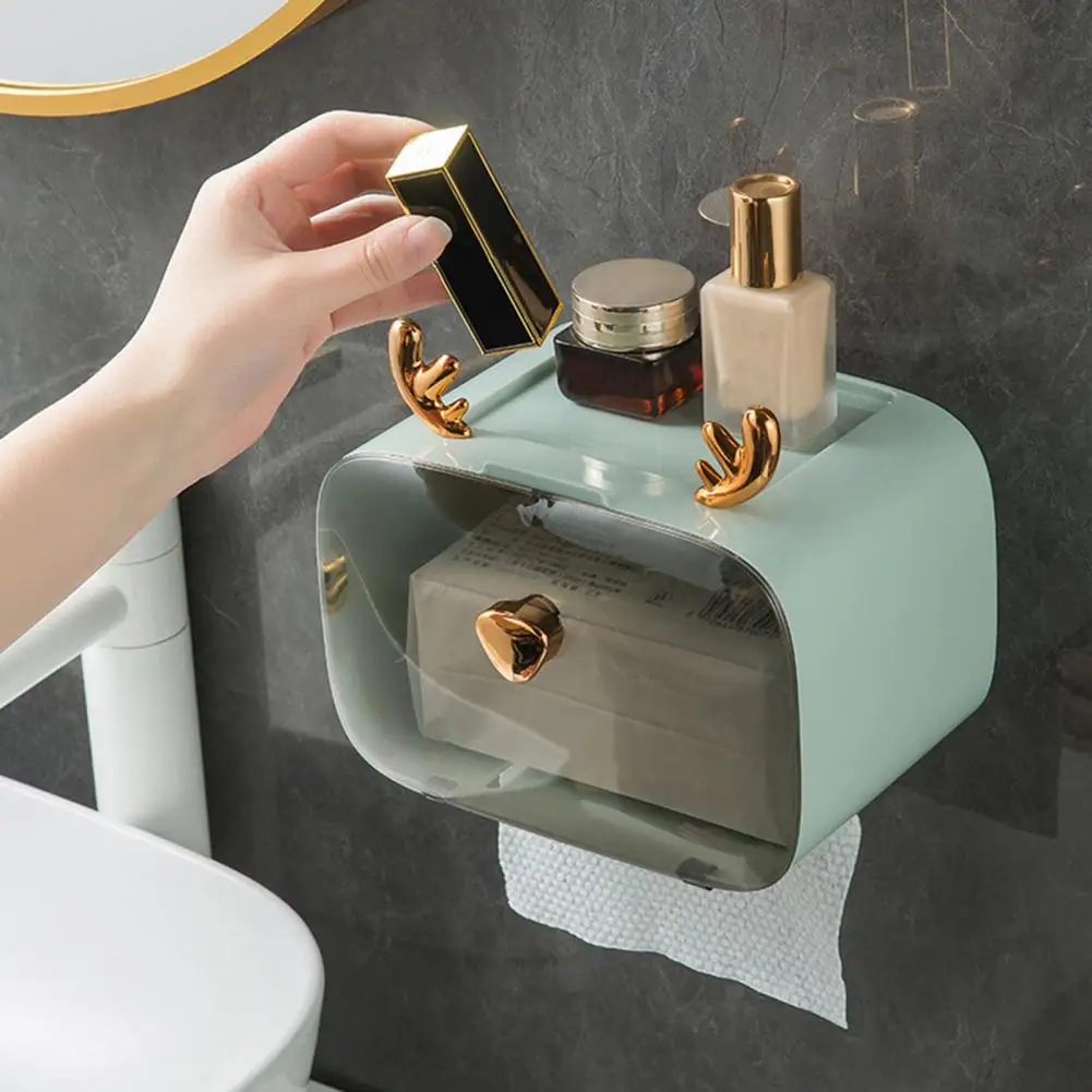 

Chic Wall-mounted Dustproof Bathroom Tissue And Roll Storage Box Great Load Bearing Tissue Dispenser Household Stuffs