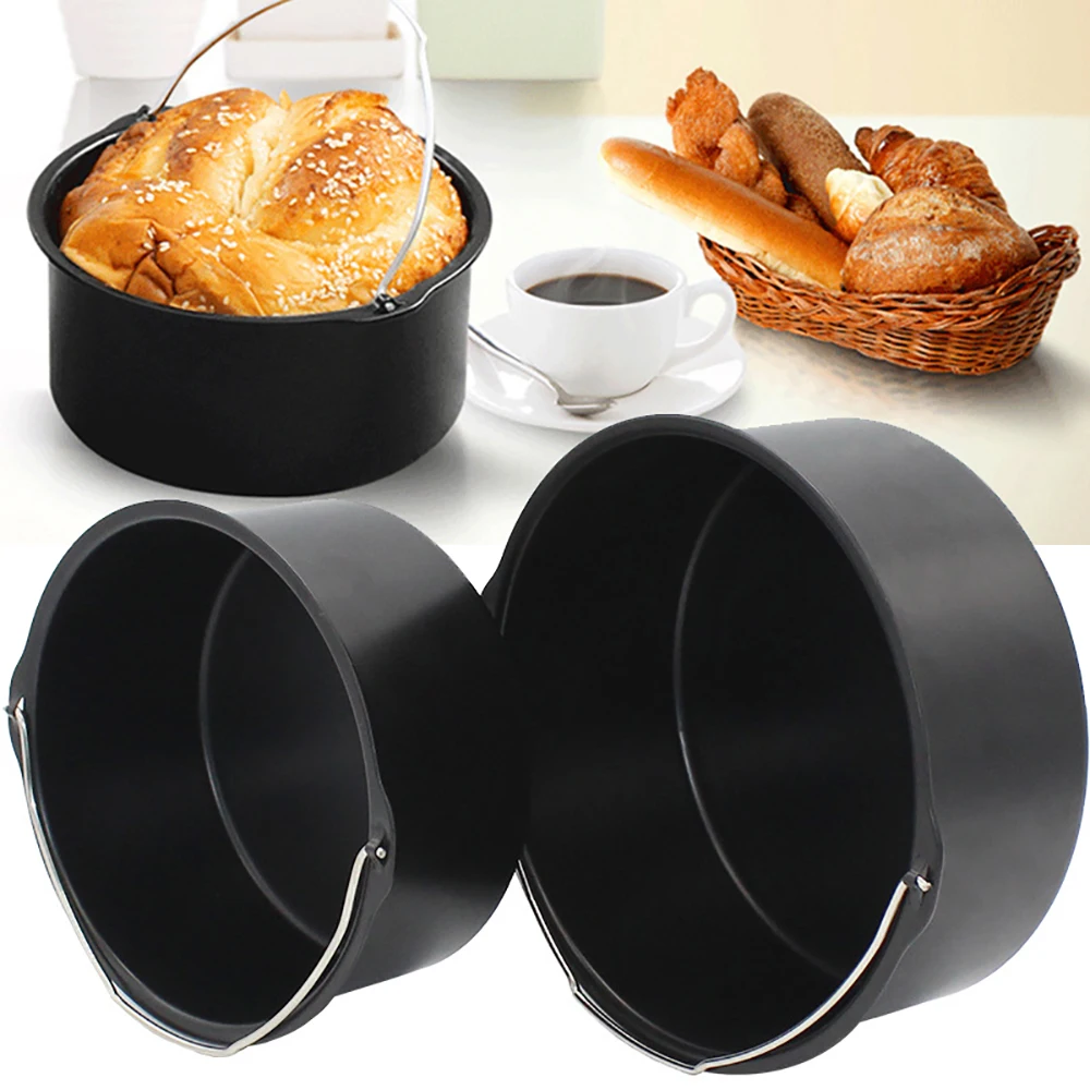 

6/7/8Inch Round Cake Tins Non Stick Baking Pan Tray Mold Carbon Steel Bakeware Air Fryer Basket With Handles Baking Tools