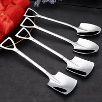 4pcs 410 stainless steel coffee spoon retro shovel spoon for ice cream creative tea spoon tableware bar tool cutlery set spoons