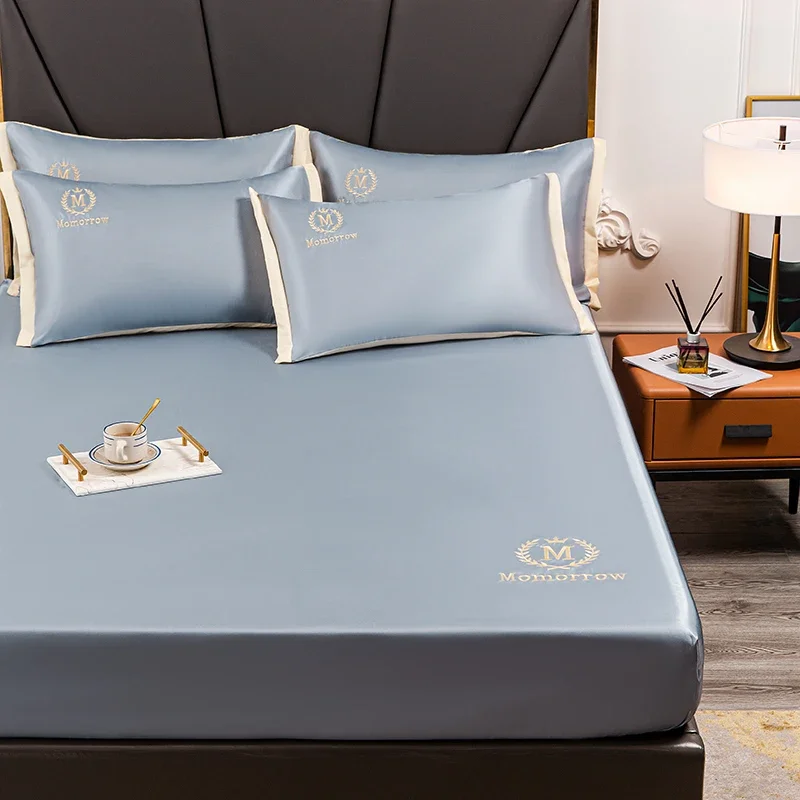 Синяя Роскошная ледяная шелковая ткань семейный летний однотонный защитный