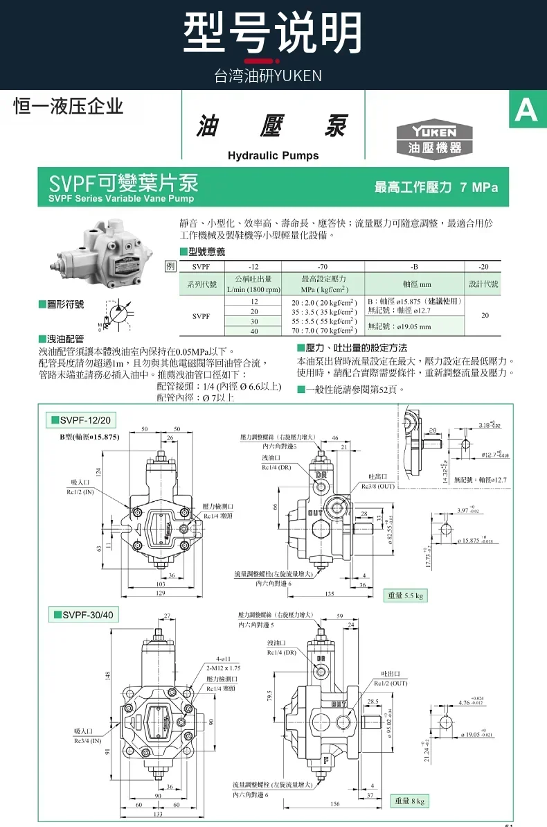 Taiwan Oil Research YUKEN SVPF-20-70-20 Vane Pump SVPF-12/20/30/40-55/70-B-20