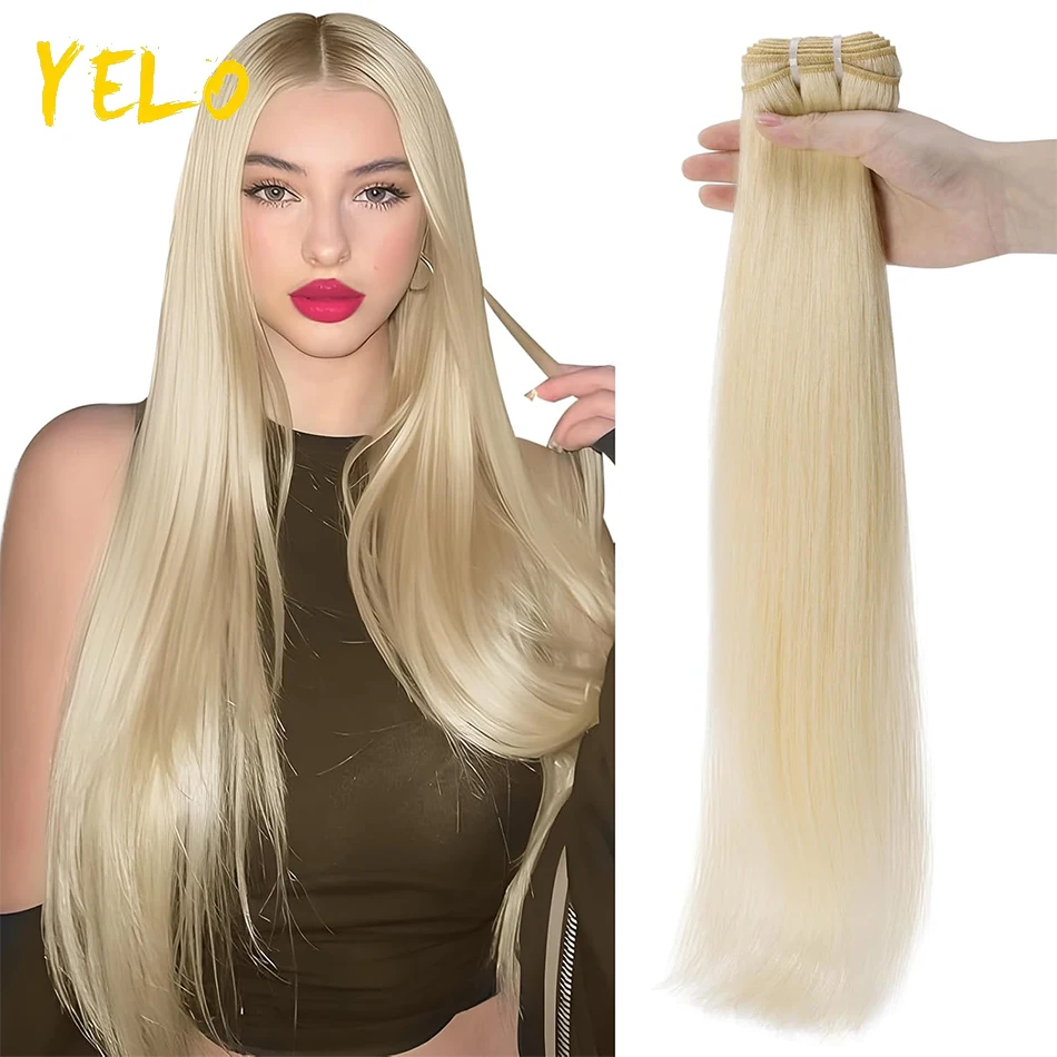 Фото Yelo шелковистые прямые волосы, 100% наращивание человеческих волос Remy, 50-100 г, пучки с полным плетением головы, натуральный черный/блонд для женщин №1